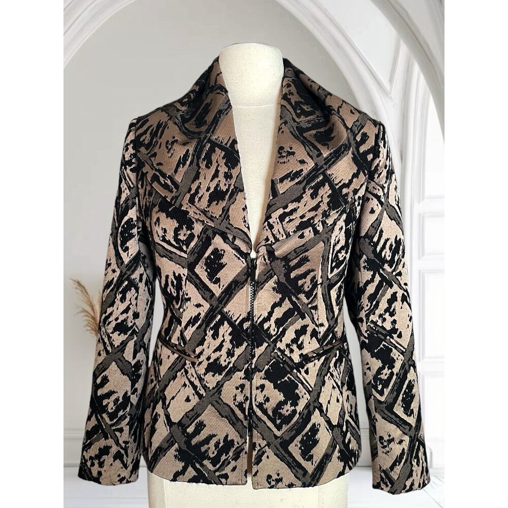 Lafayette 148 New York Sz 2 Womens Blazer Suit Puffed Shawl Collar Zip Closure